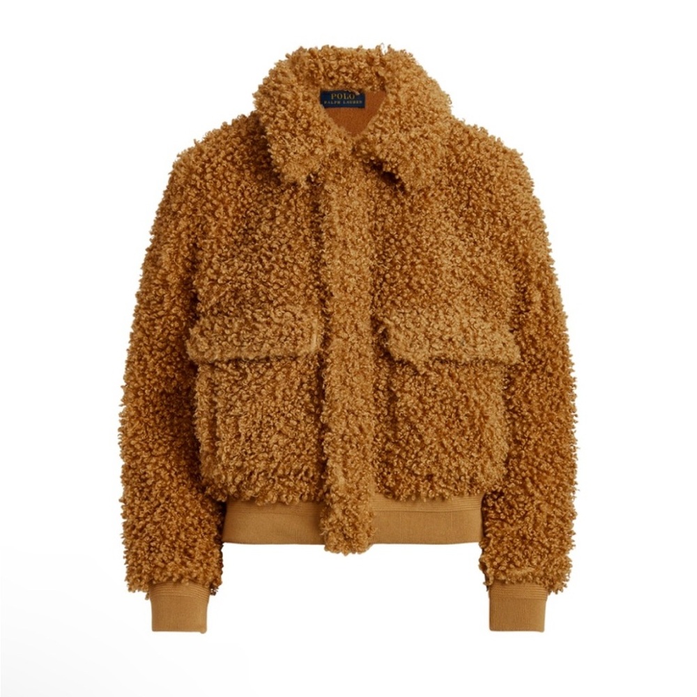 Ralph Lauren Tan High-Pile Fleece Bomber Jacket Polo Ralph Lauren size M